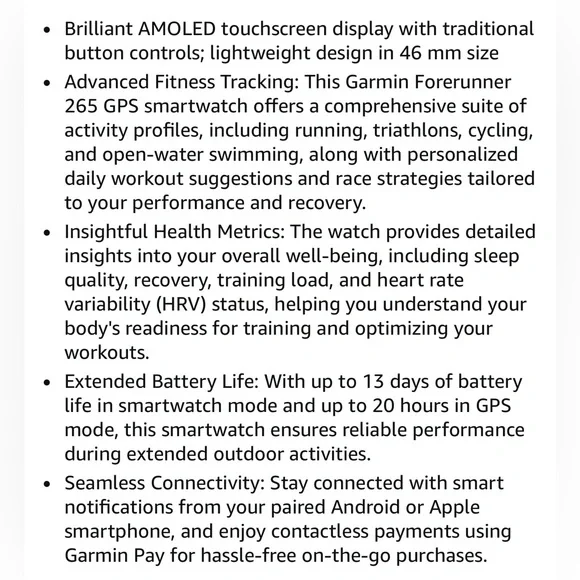 Garmin forerunner 265 Black and Gray Smartwatch - Picture 5 of 6